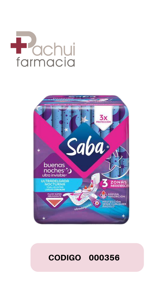 TOALLA SANITARIA SABA ULTRA DELGADA NOCTURNA C/10